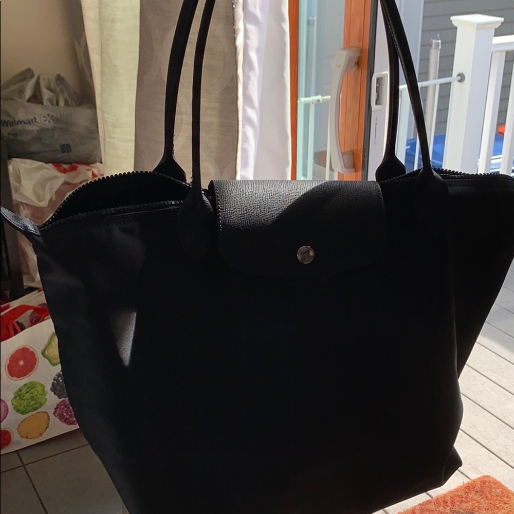 All black long champ tote
